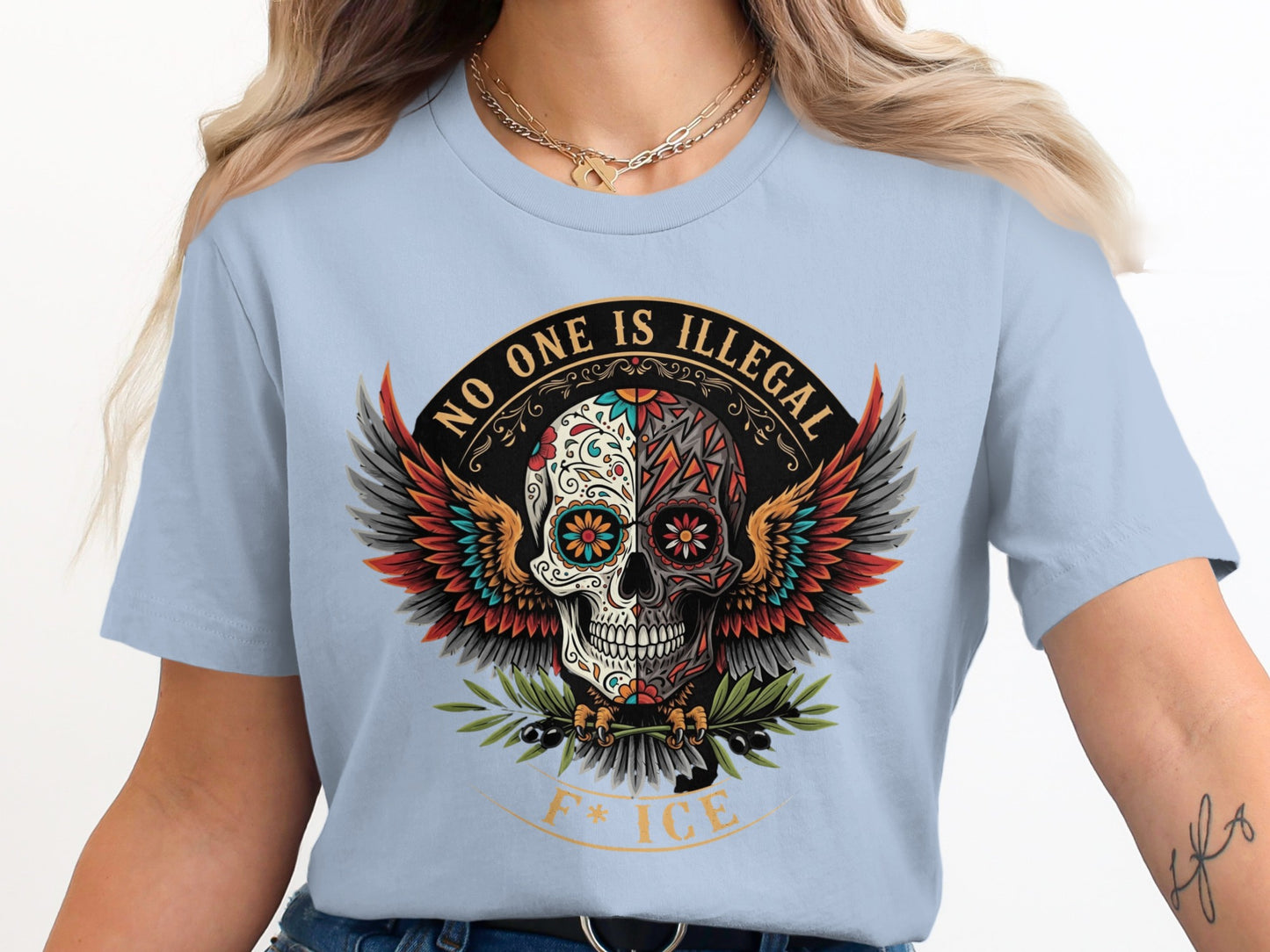 No One Is Illegal F*ICE Skull Graphic Tee product