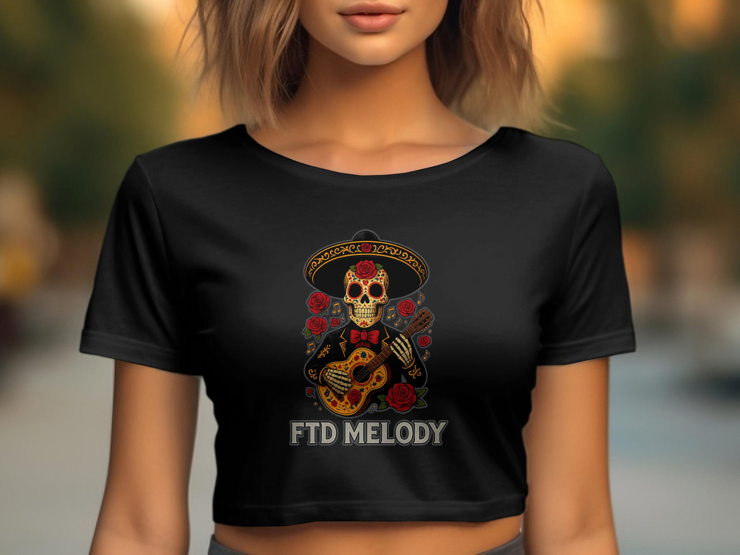 Skull with Hat and Guitar FTD Melody Crop Top product type