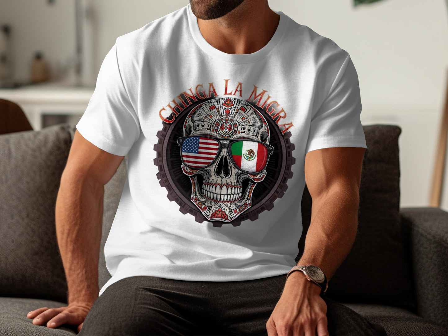 Chinga La Migra Skull Flag Design Shirt product