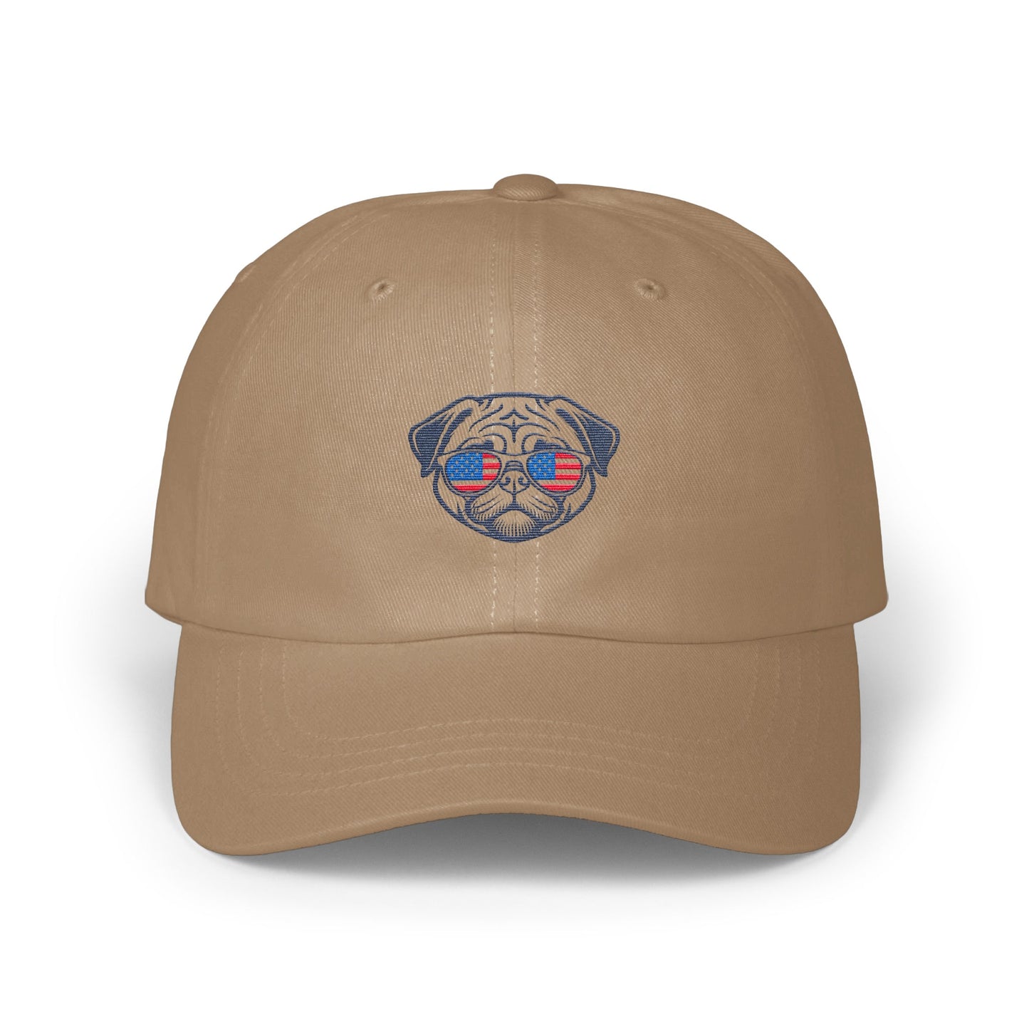 Pug with American Flag Glasses Embroidery Hat product