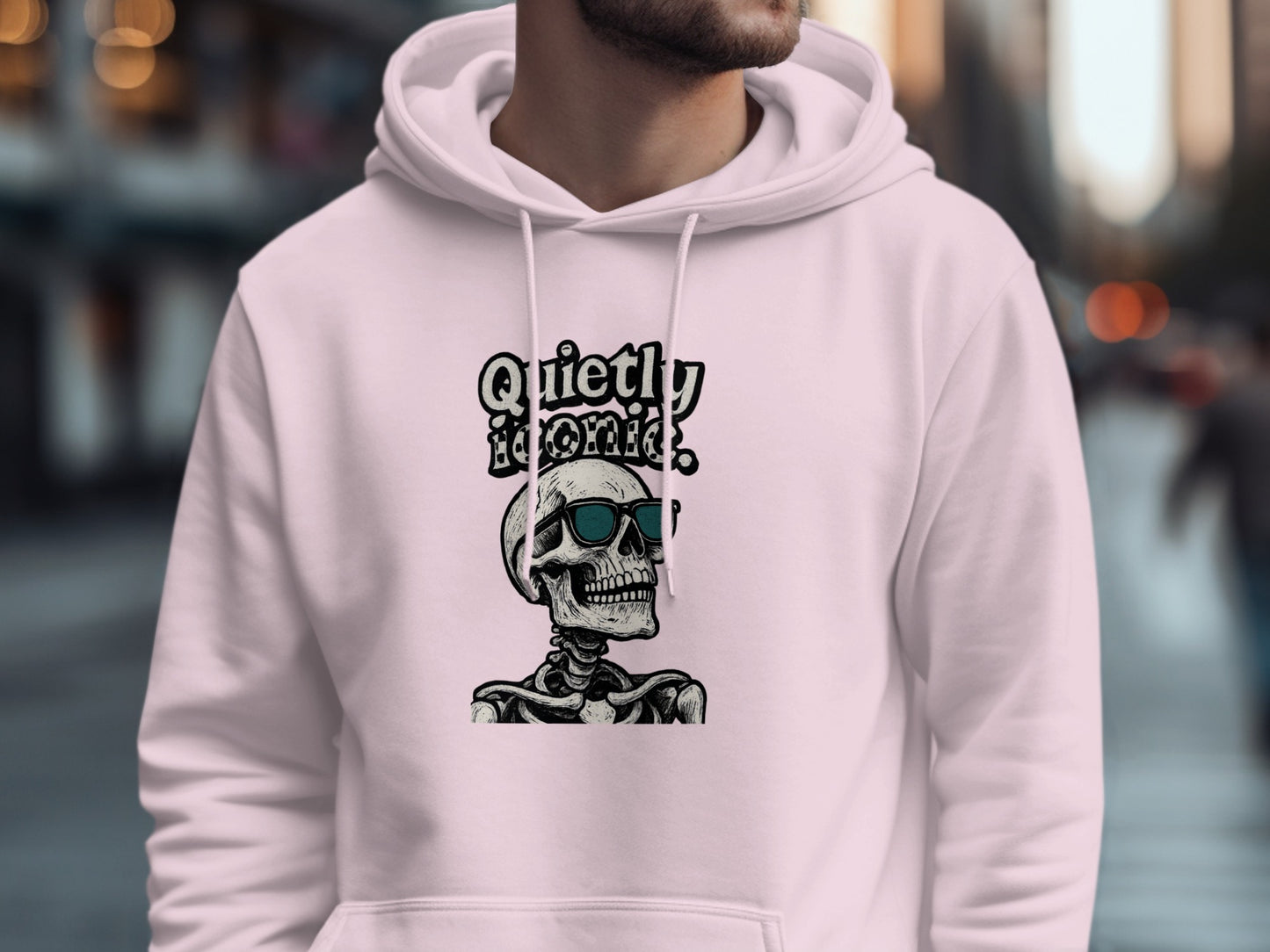 Quietly ironic skull graphic streetwear hoodie product