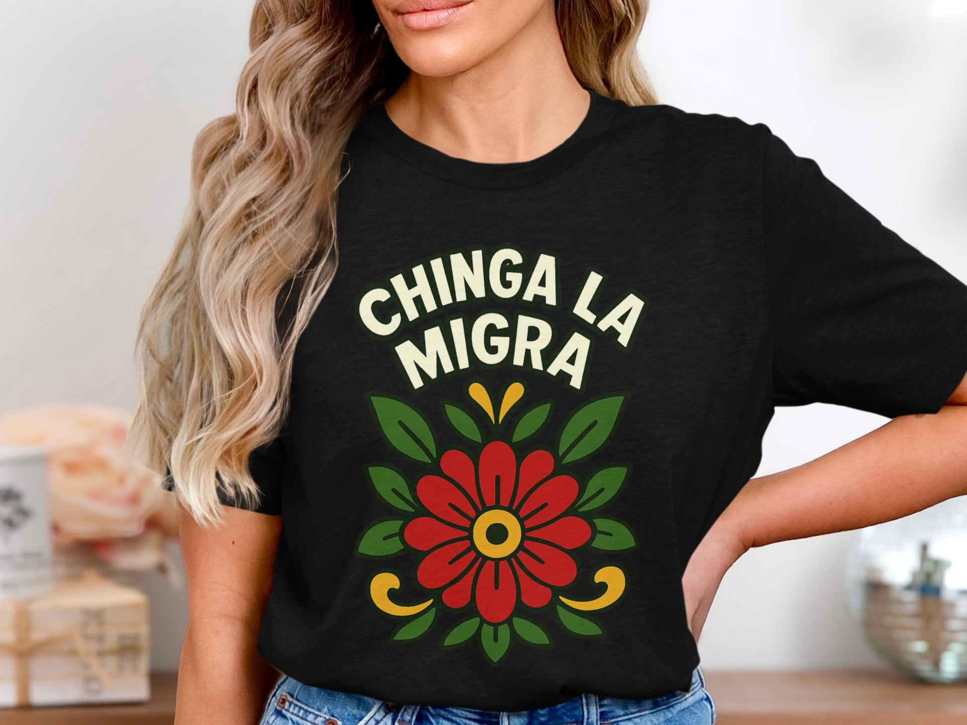 Chinga La Migra Floral Pattern Graphic Tee product