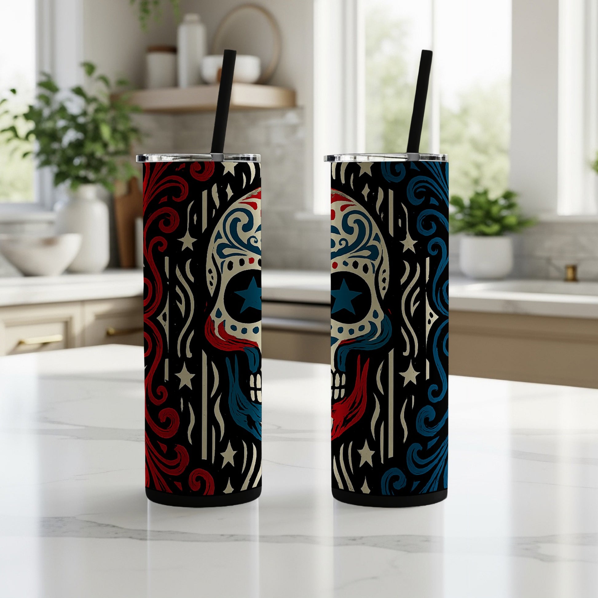 Patriotic Sugar Skull Design Tumbler Cup Product