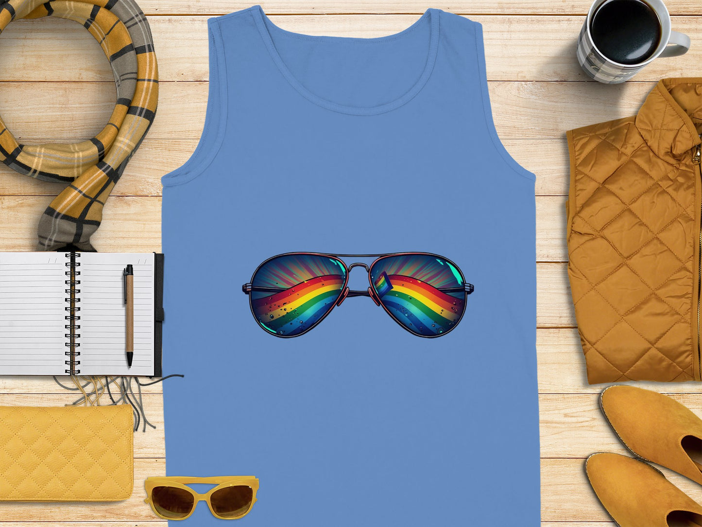 Stylish Rainbow Aviator Sunglasses Design Tank Top product type