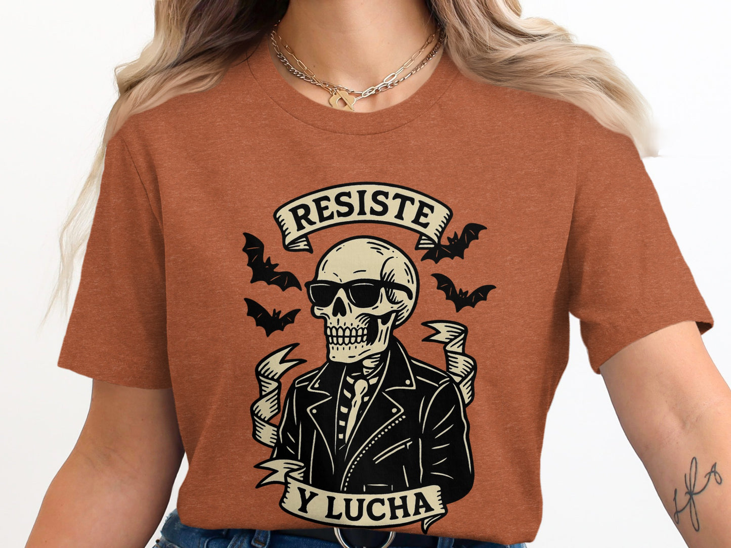 Resiste y Lucha Cool Skeleton Graphic Tee product