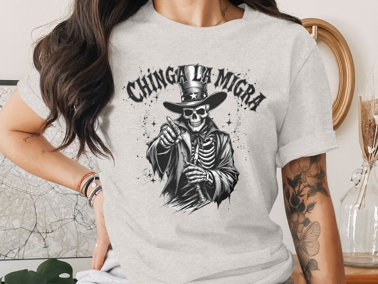 Chinga La Migra Skeleton Graphic Tee Shirt product type