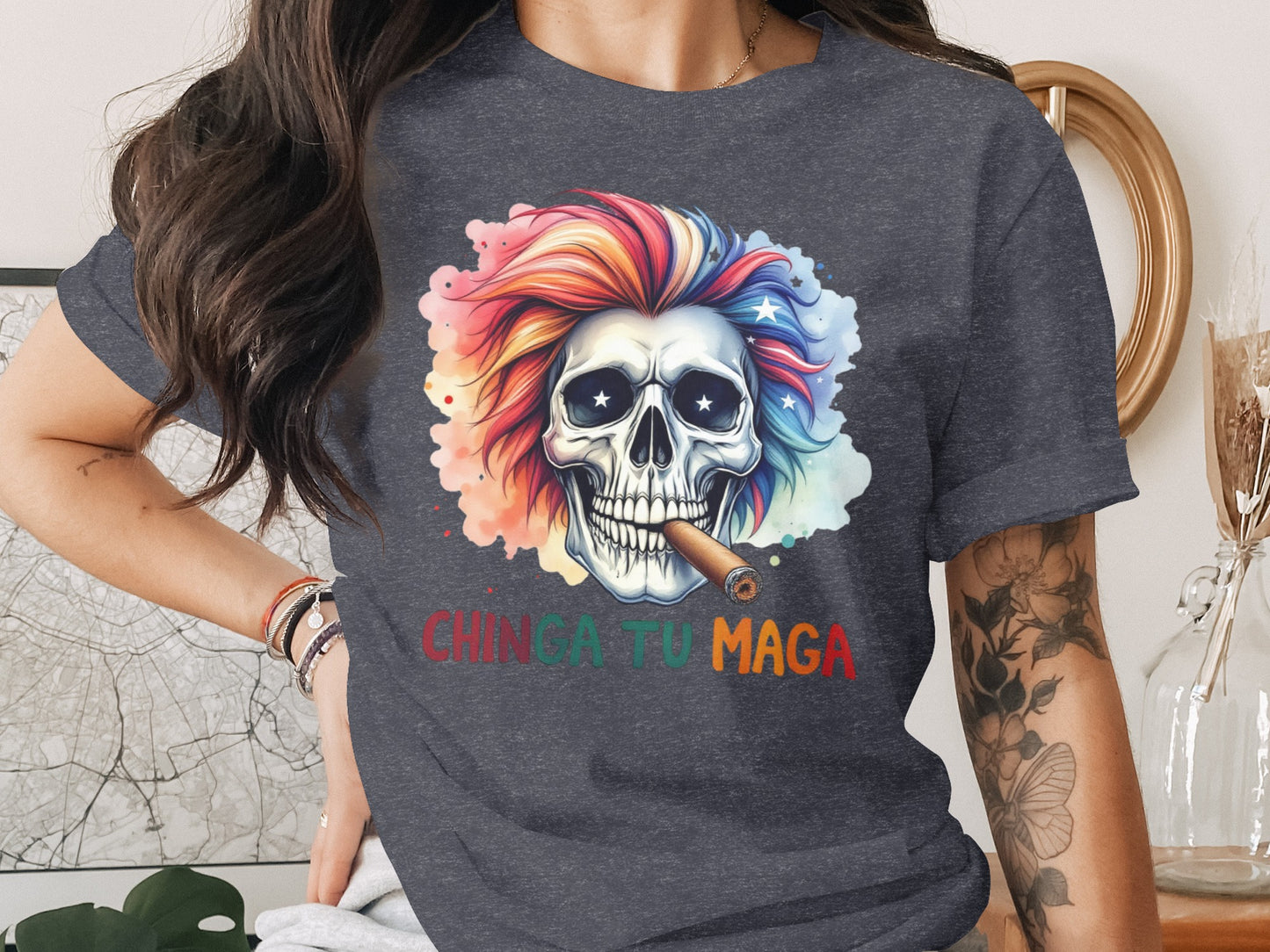 Colorful Skull with Stars and Cigar Graphic T-Shirt product type