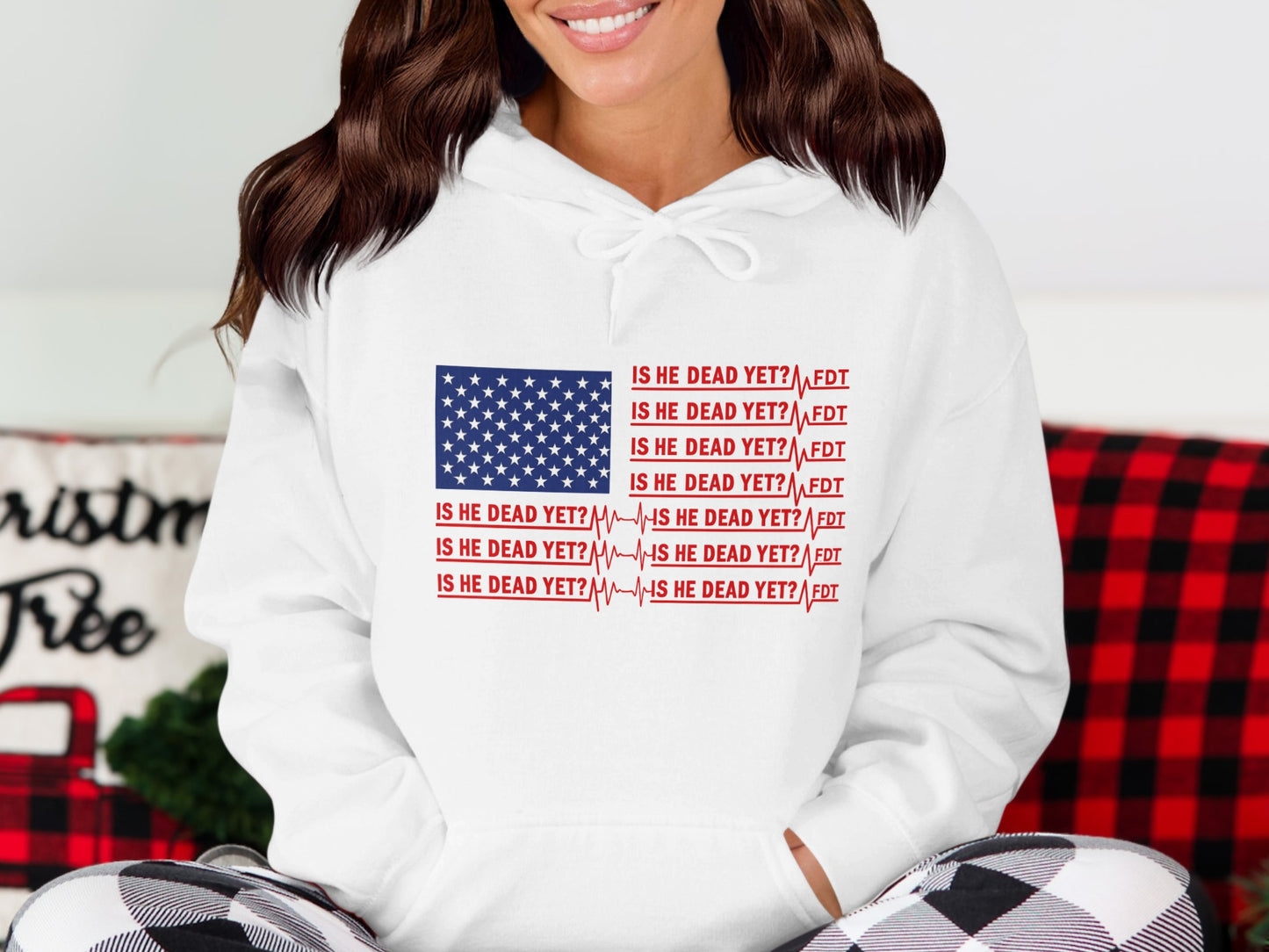 Is He Dead Yet American Flag Print Hoodie product type