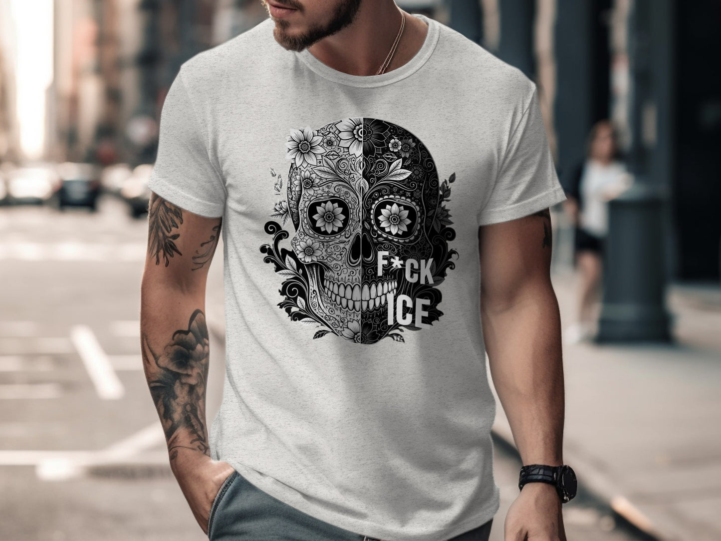 Edgy Skull and Floral Graphic F*ck ICE T-Shirt product type