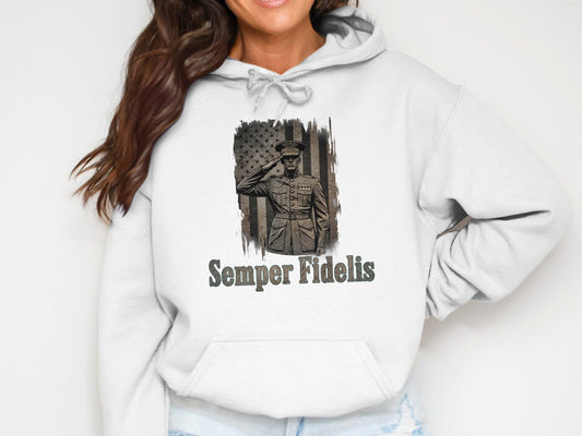 Military Semper Fidelis Hoodie with Vintage Design