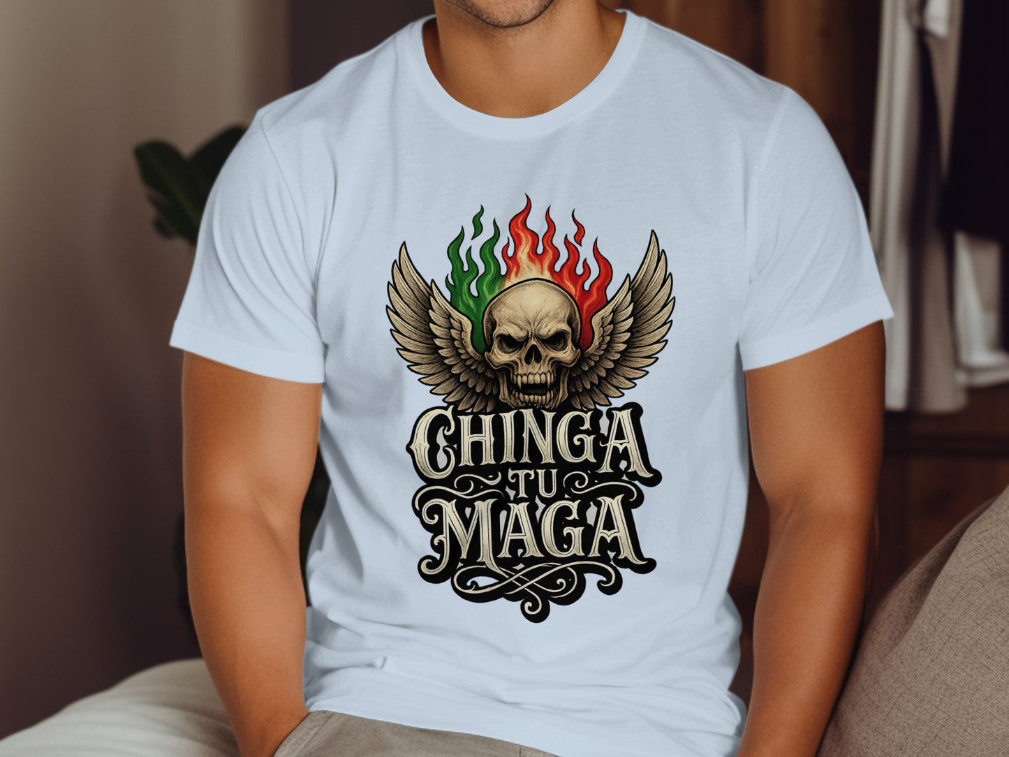 Chinga Tu Maga Skull with Wings Graphic T shirt product