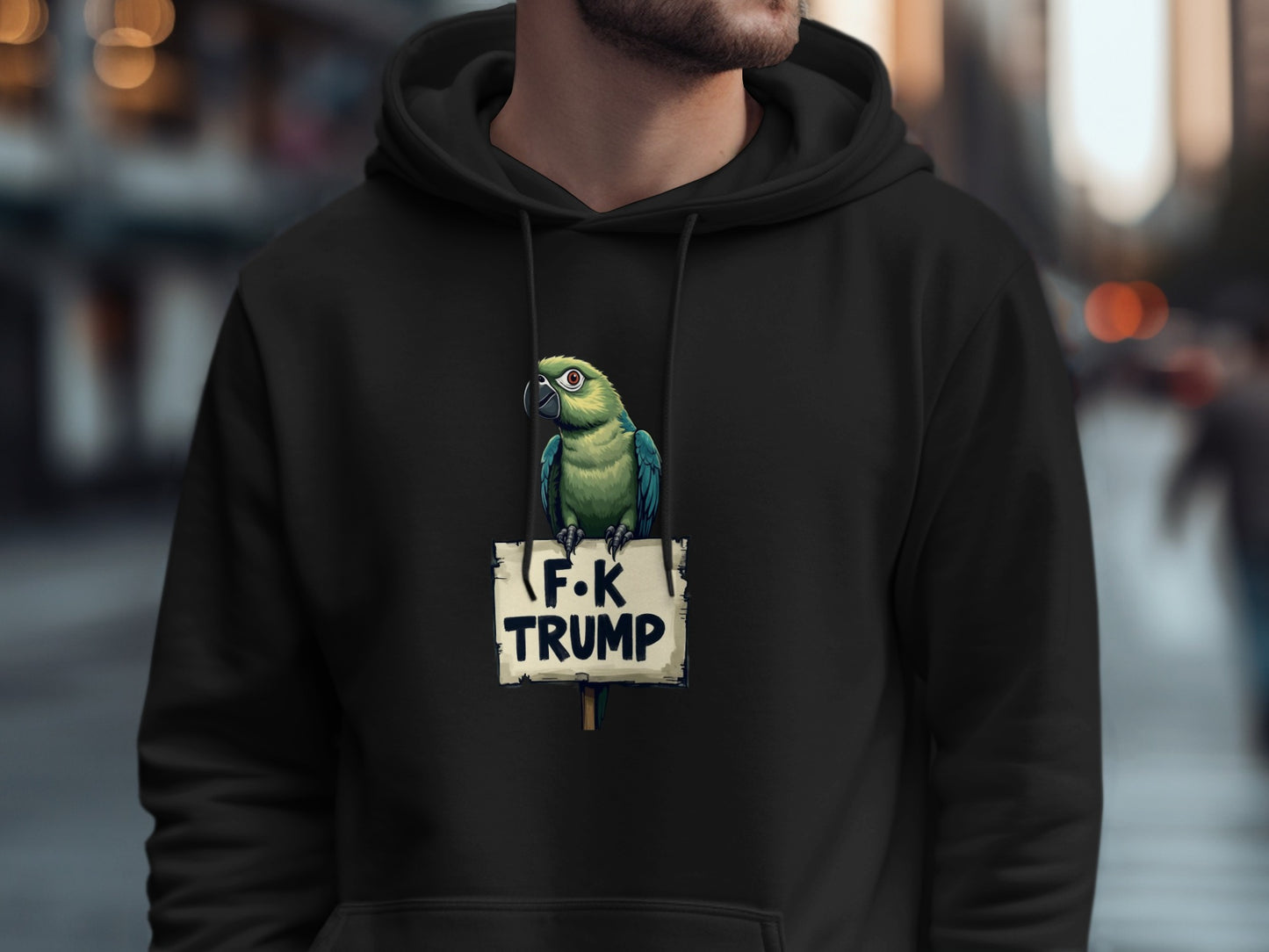 F-K TRUMP Green Parrot Graphic Hoodie Top Product