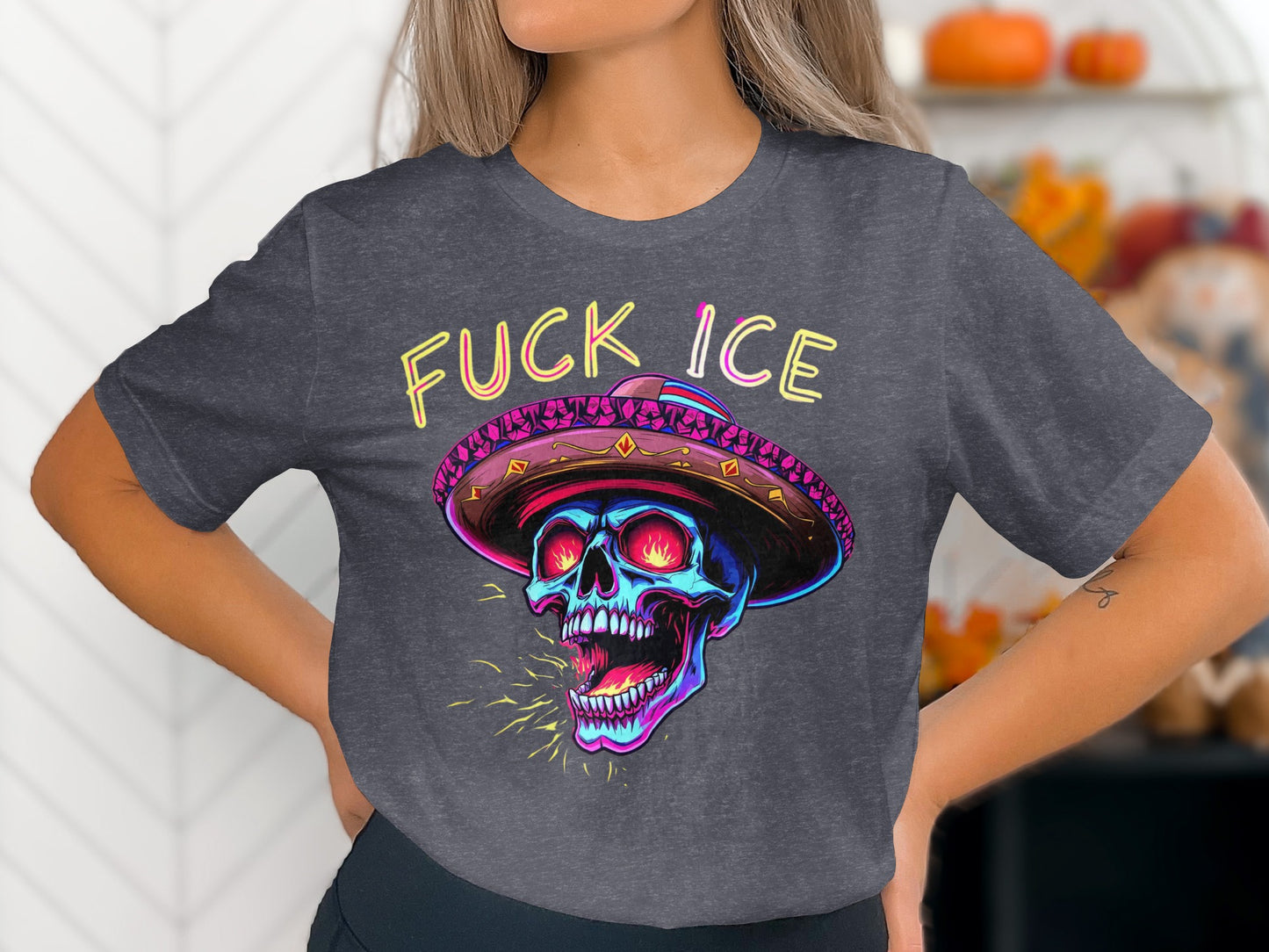 Colorful Skull with Hat Fuck Ice Graphic Shirt product type