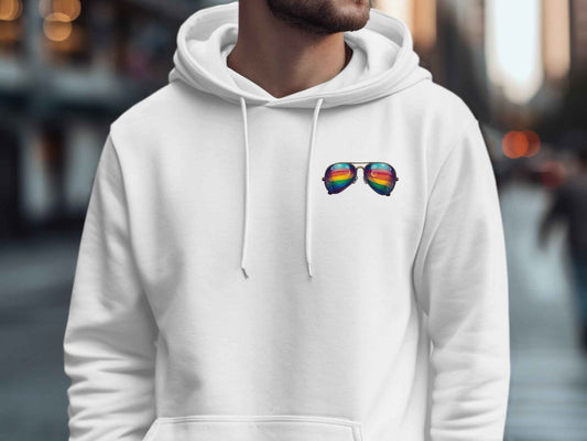 Pride Hoodie with Vibrant Rainbow Sunglasses Design