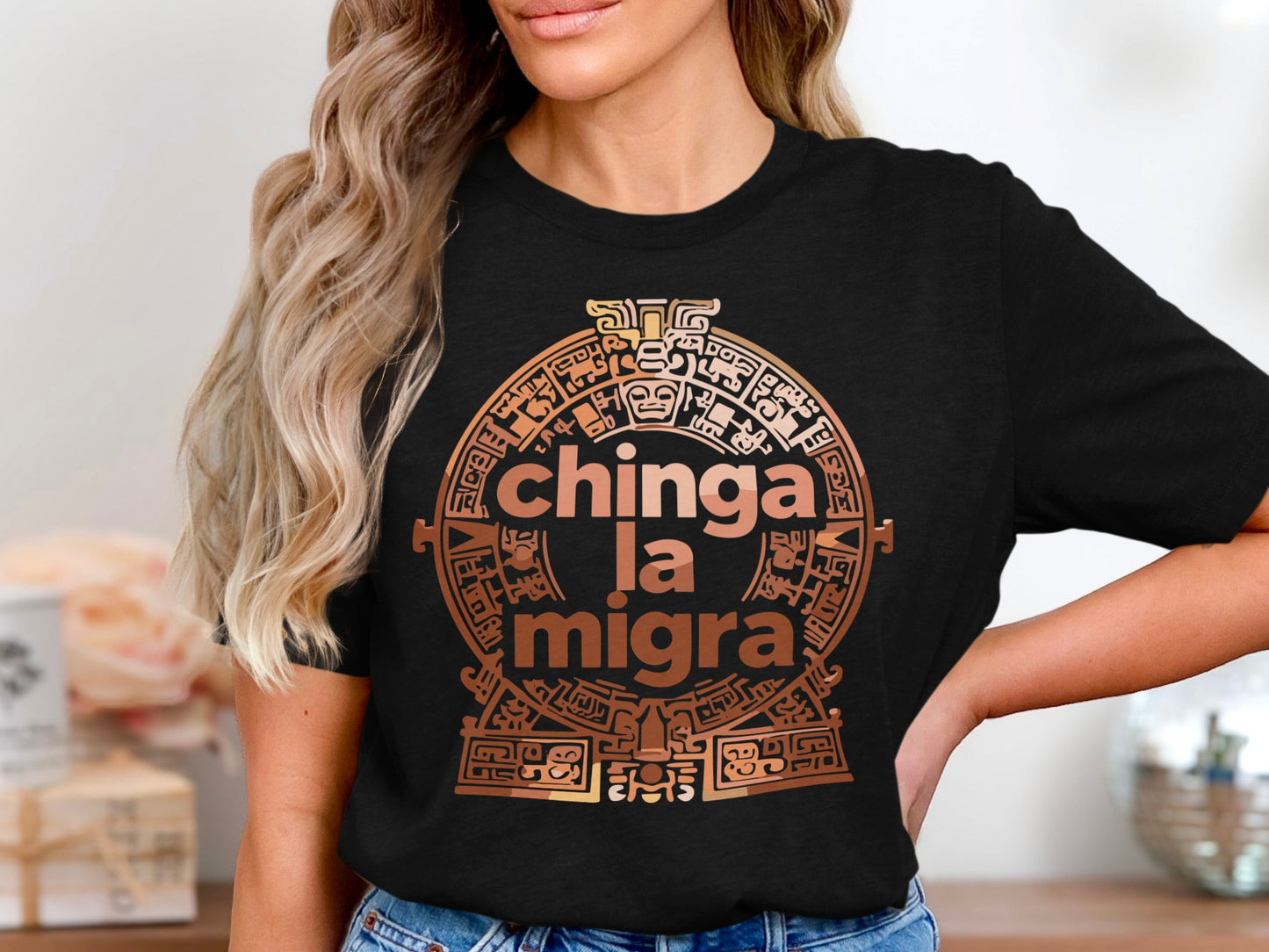 Chinga La Migra Statement Aztec Design Shirt Product