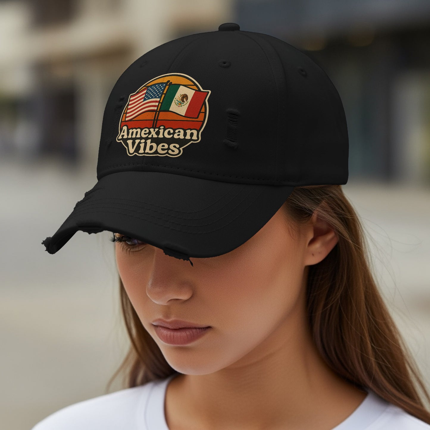 Amercian Vibes Flag Patch Distressed Baseball Cap product