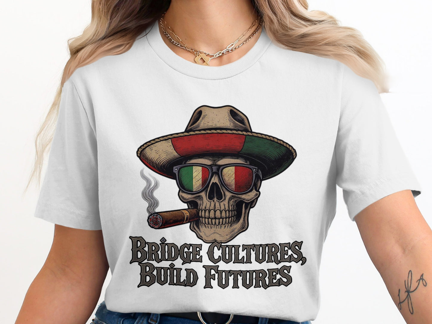 Bridge Cultures Build Futures Skull T-Shirt product type