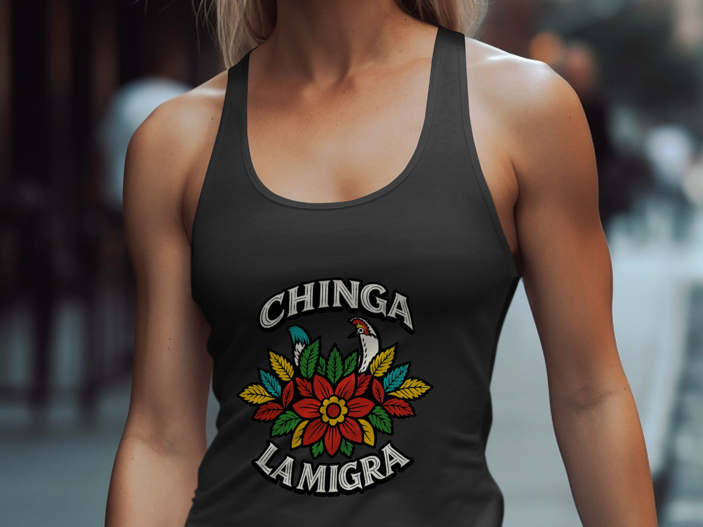 Chinga La Migra Colorful Floral Design Tank Top Product