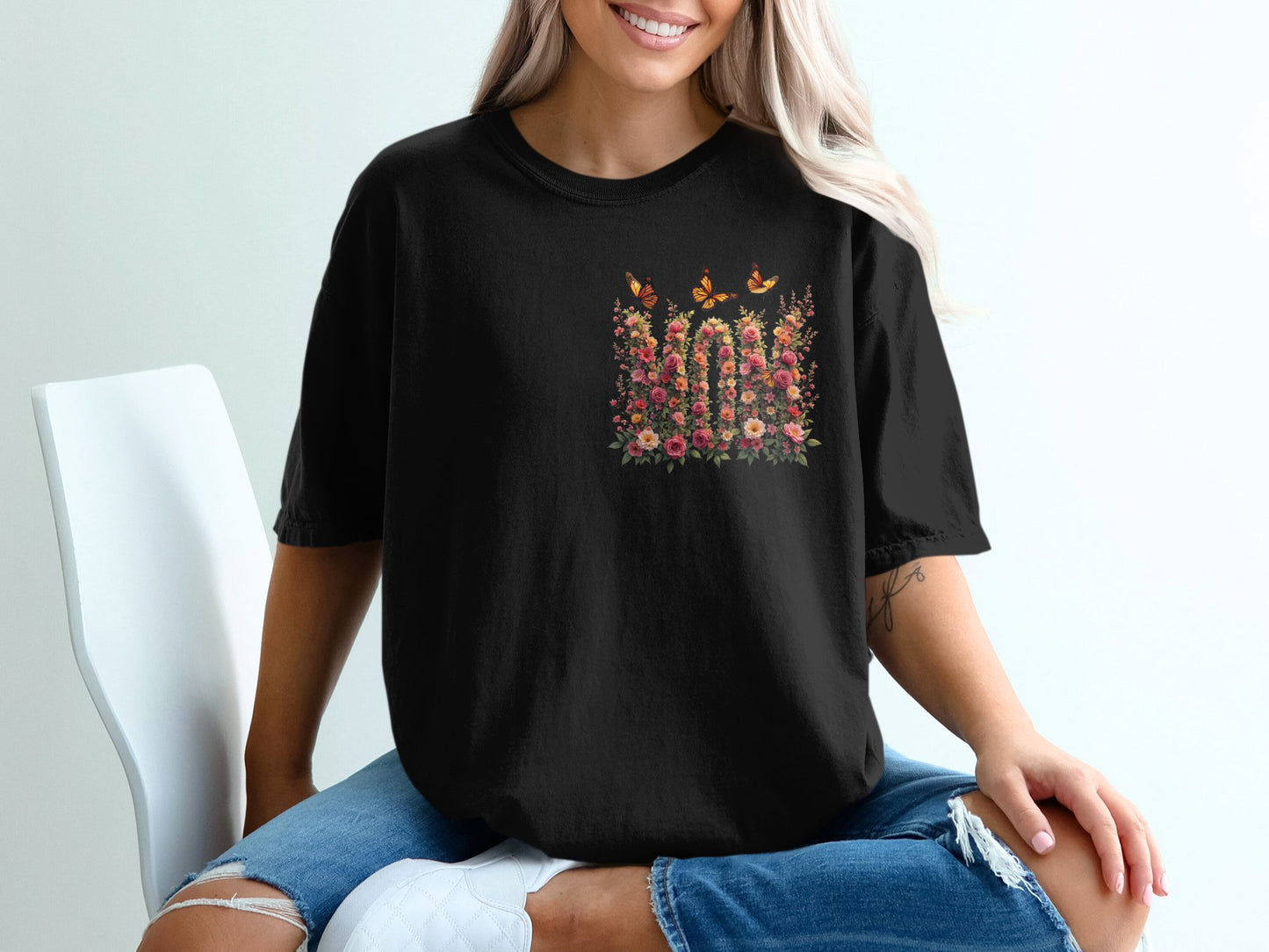 Colorful Floral Butterflies Print Design Shirt product