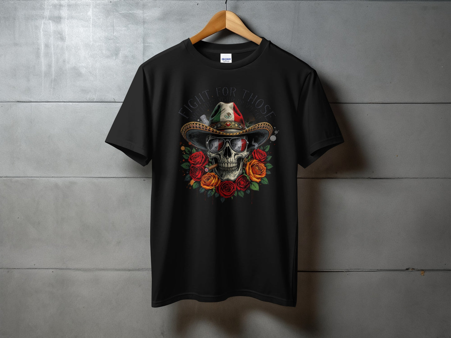 Fight For Those Skull With Hat and Roses T-shirt