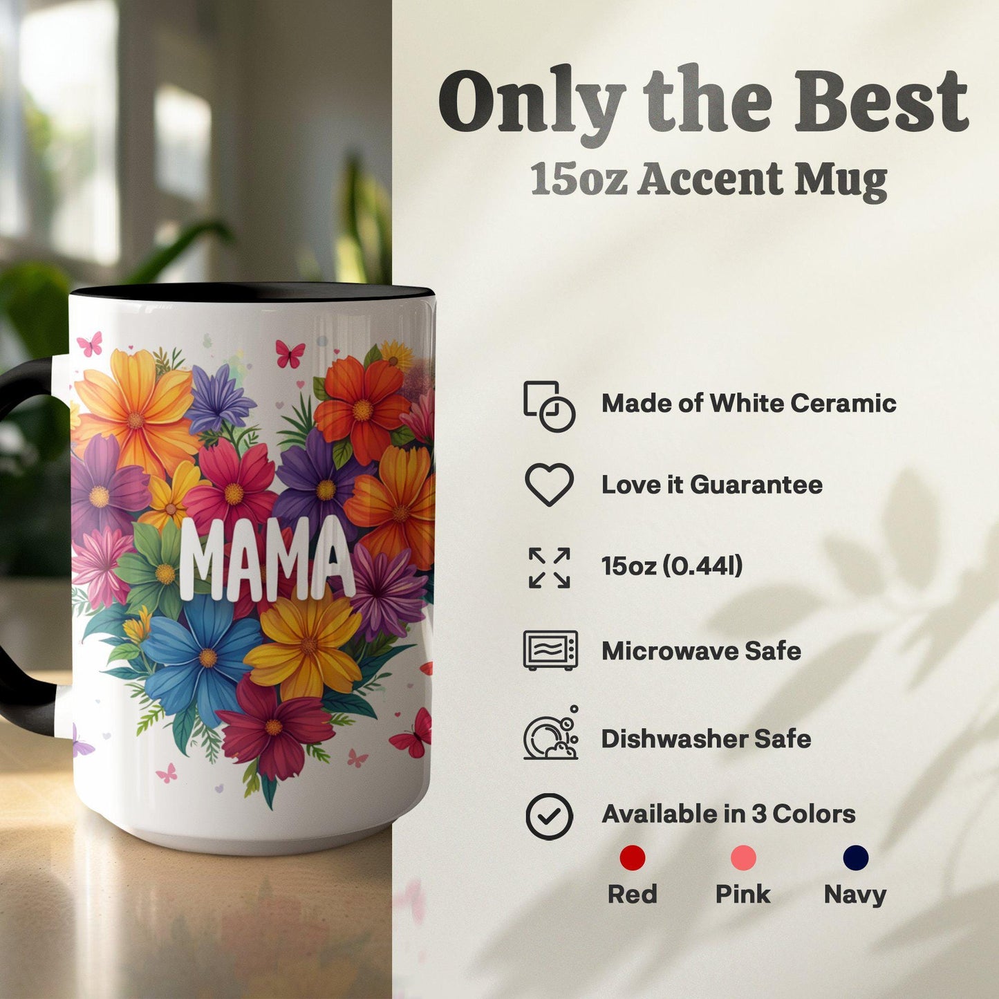 Mom Mug: Custom Floral Heart Flowers Coffee Travel Gifted