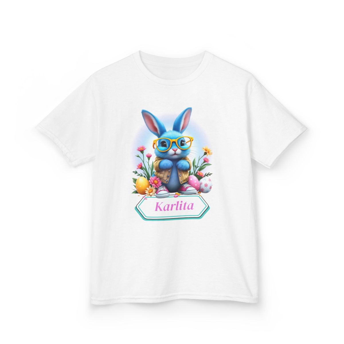 Custom Tee, Easter Shirt, Pascua Camisa, Personalized, Easter Bunny Kids Heavy Cotton™ Tee
