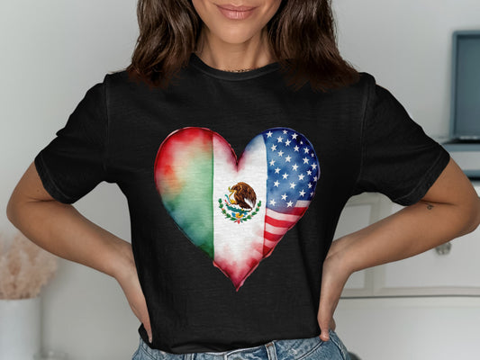 Mexican and American Heart Flag Design T-Shirt product type
