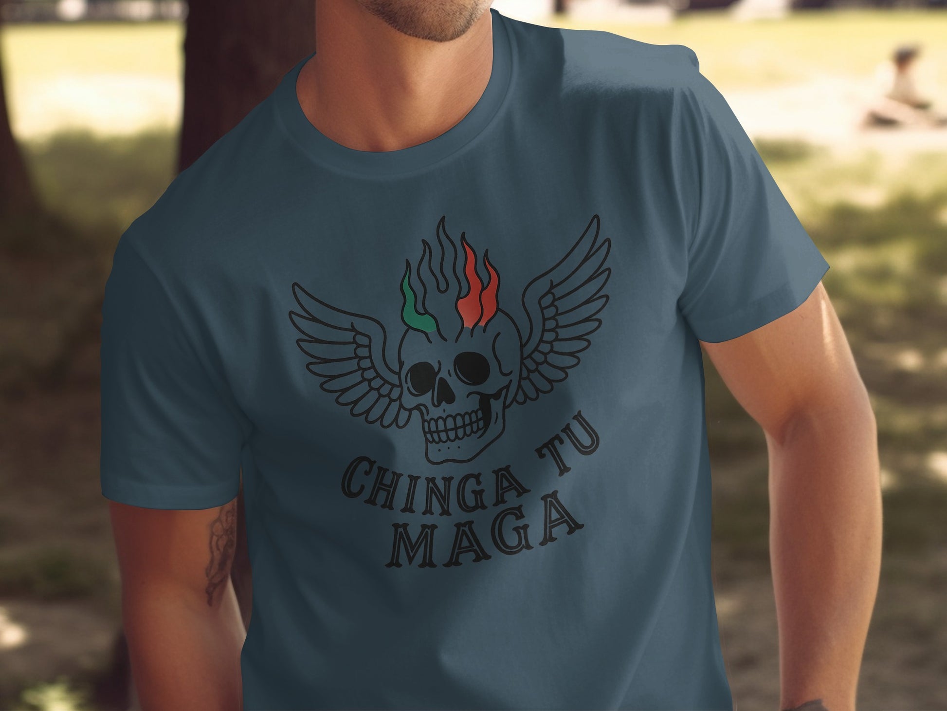 Skull with Wings and Flames Graphic T-shirt product type