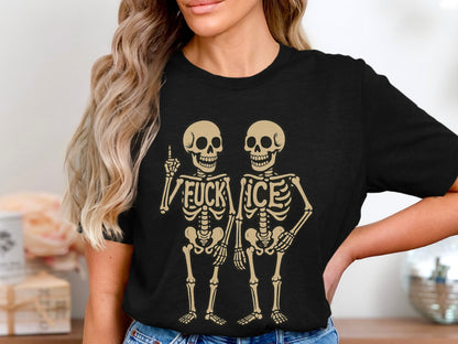 Humorous Twin Skeleton Fuck Ice Graphic T-Shirt product