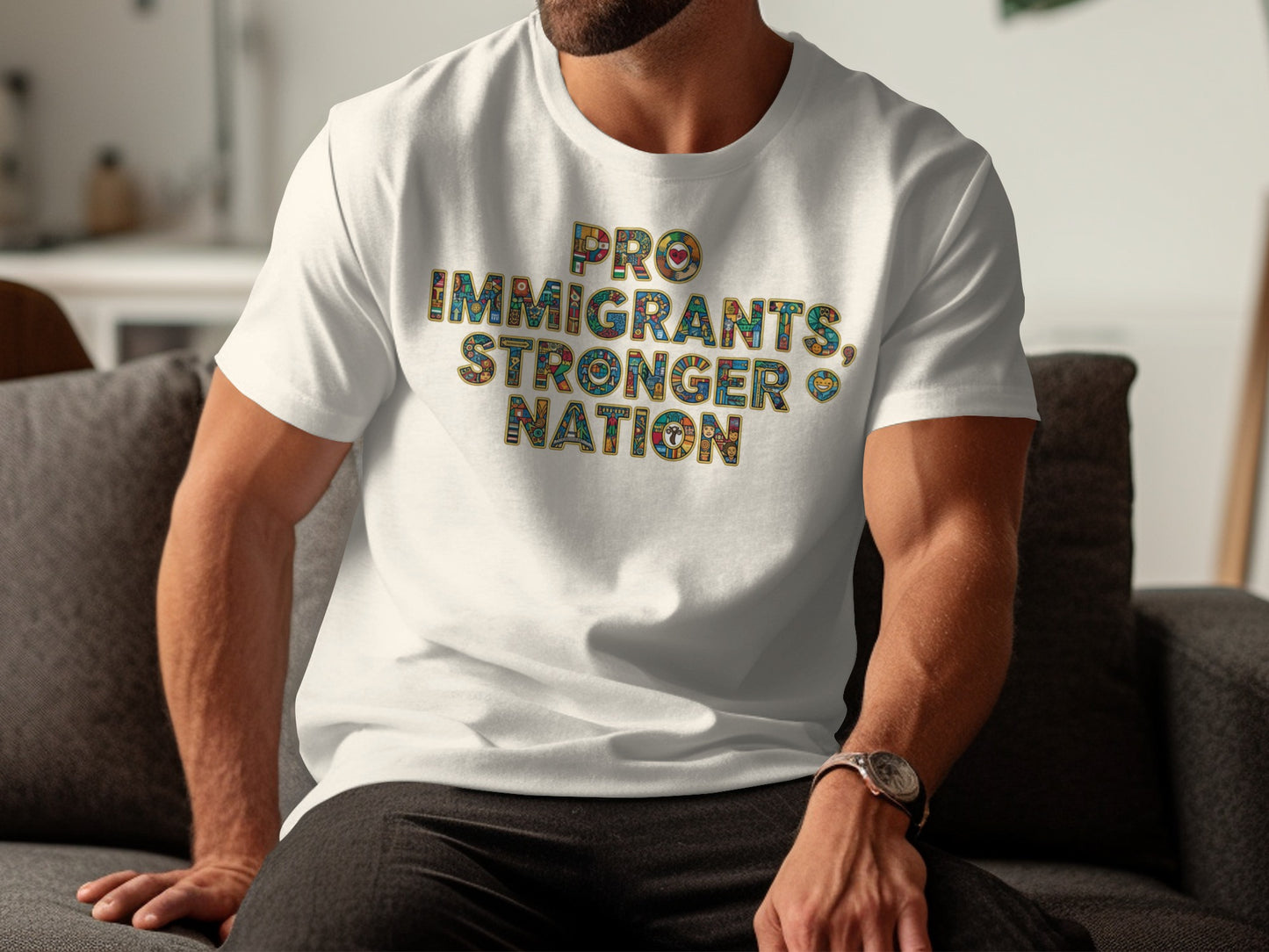 Pro Immigrants Stronger Nation Text Design Shirt