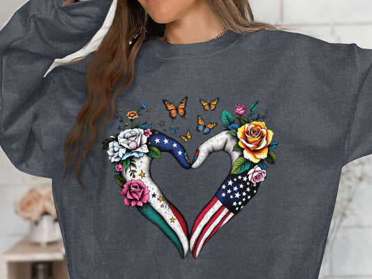 Mexican and American Flag Heart Design Sweatshirt Product