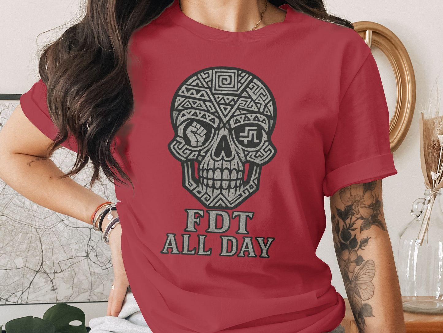 FDT All Day Graphic Skull Design Fashion T-shirt