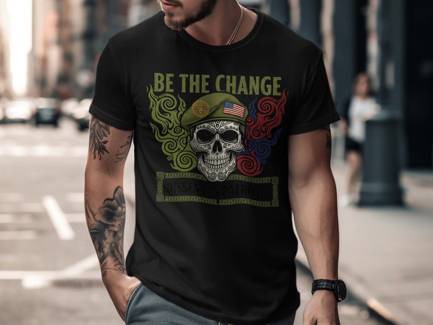 Be the Change Skull Design T-Shirt for Men