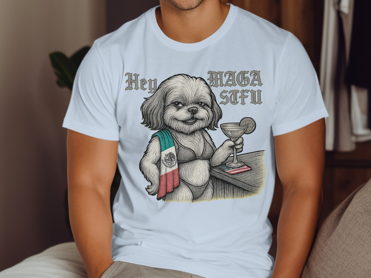 Hey MAGA STFU Dog with Drink Graphic T-shirt product