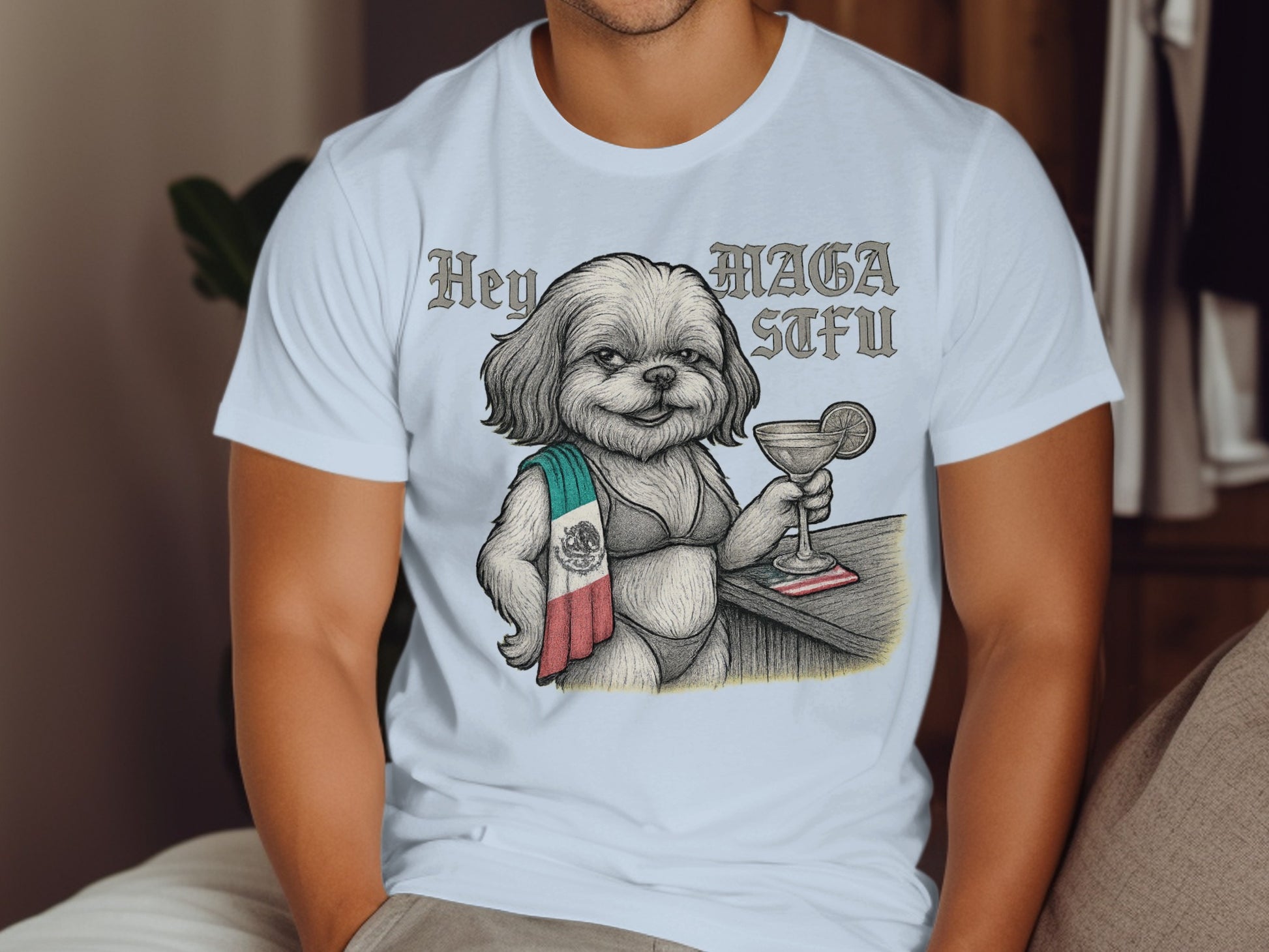 Hey MAGA STFU Dog with Drink Graphic T-shirt product