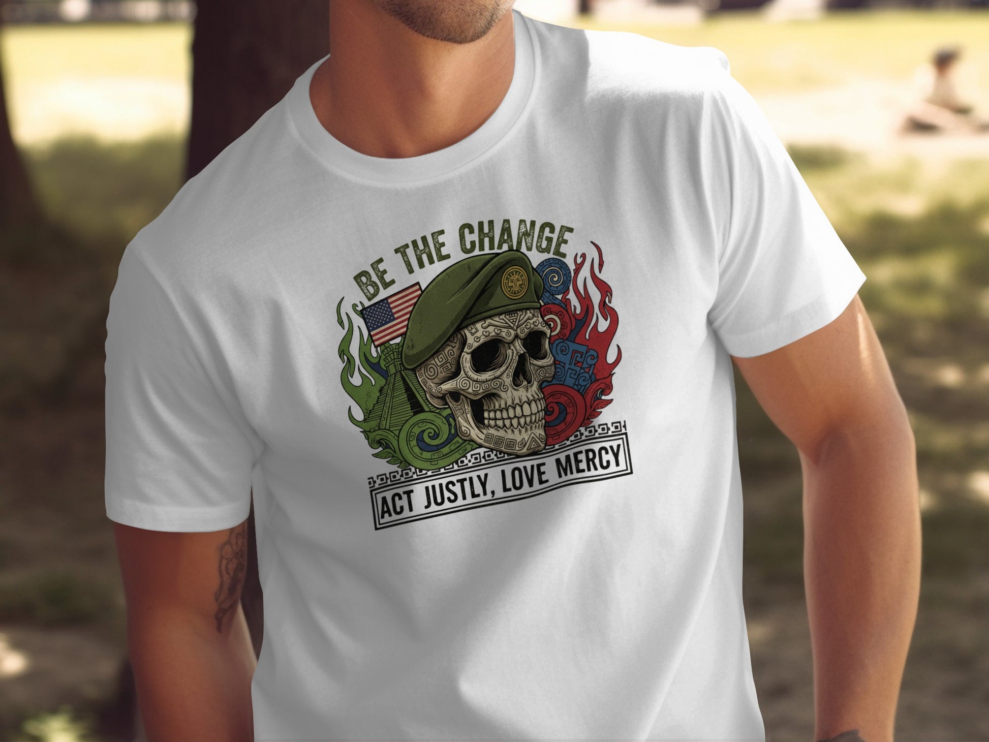 Be the Change Act Justly Love Mercy Skull T-shirt