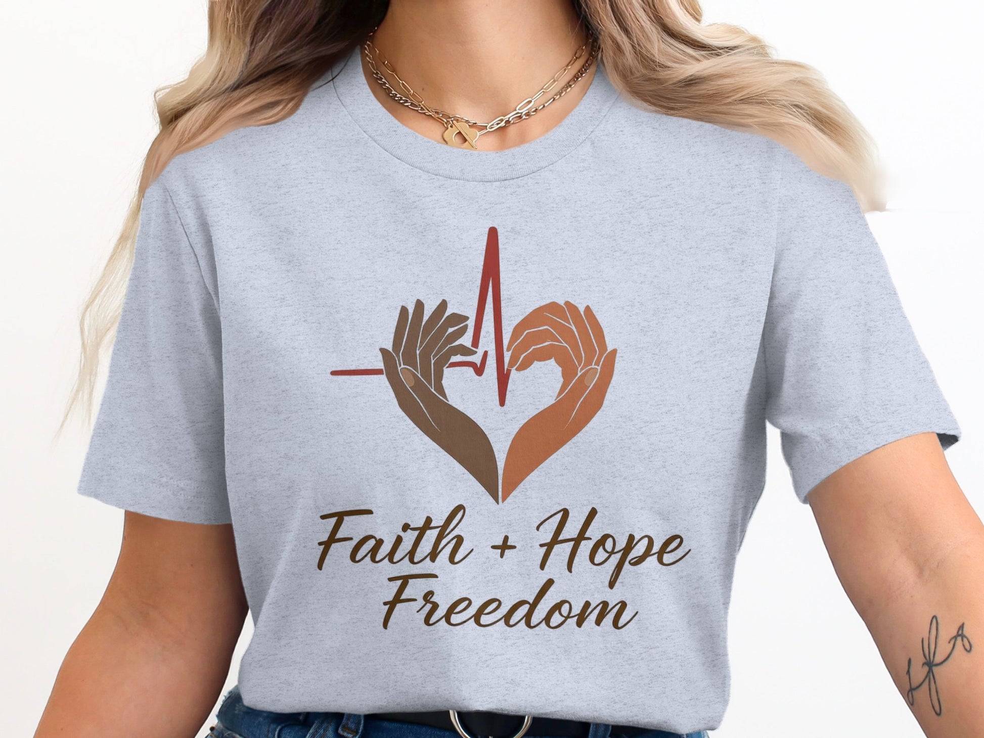 Faith Hope Freedom Hands Heartbeat Women T-Shirt