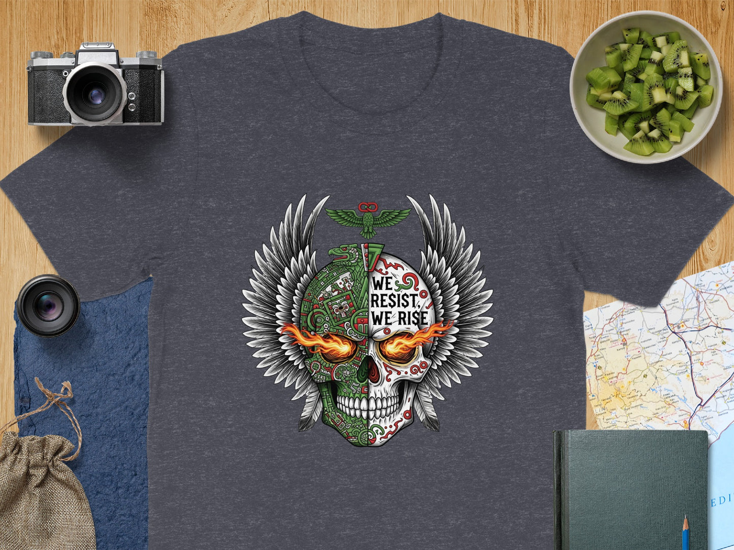We Resist We Rise Flaming Skull Graphic T-Shirt product type