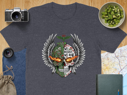 We Resist We Rise Flaming Skull Graphic T-Shirt product type