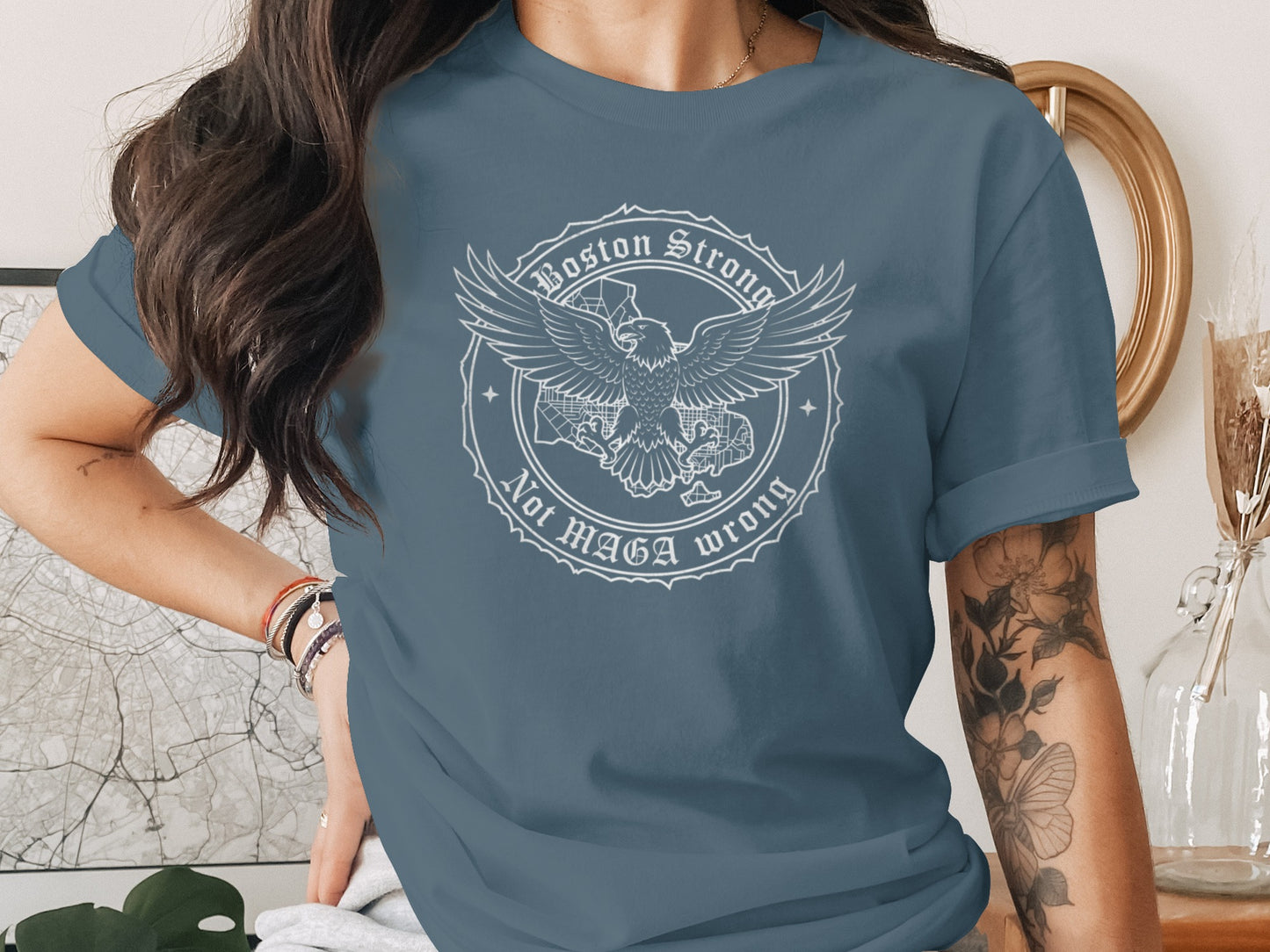Boston Strong Not MAGA Wrong Eagle Graphic Shirt