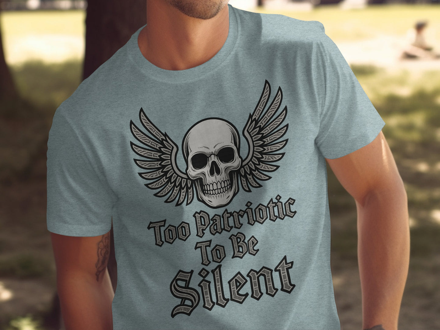 Too Patriotic To Be Silent Skull Wings Shirt