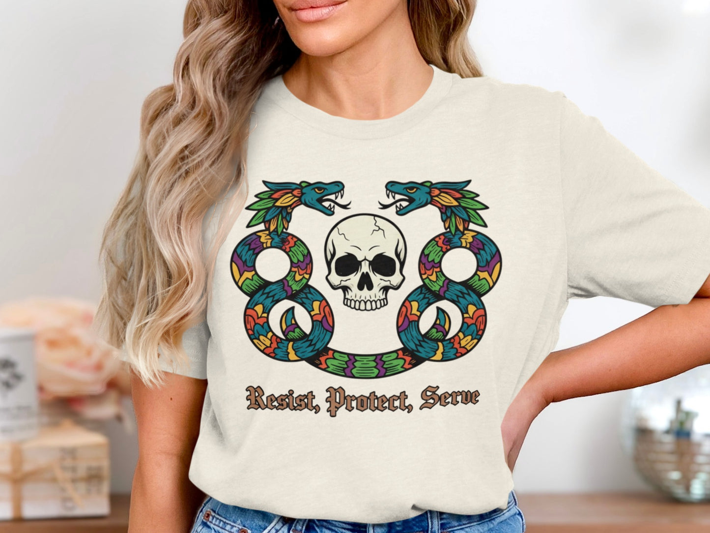 Resist Protect Serve Skull Snake Graphic Tee