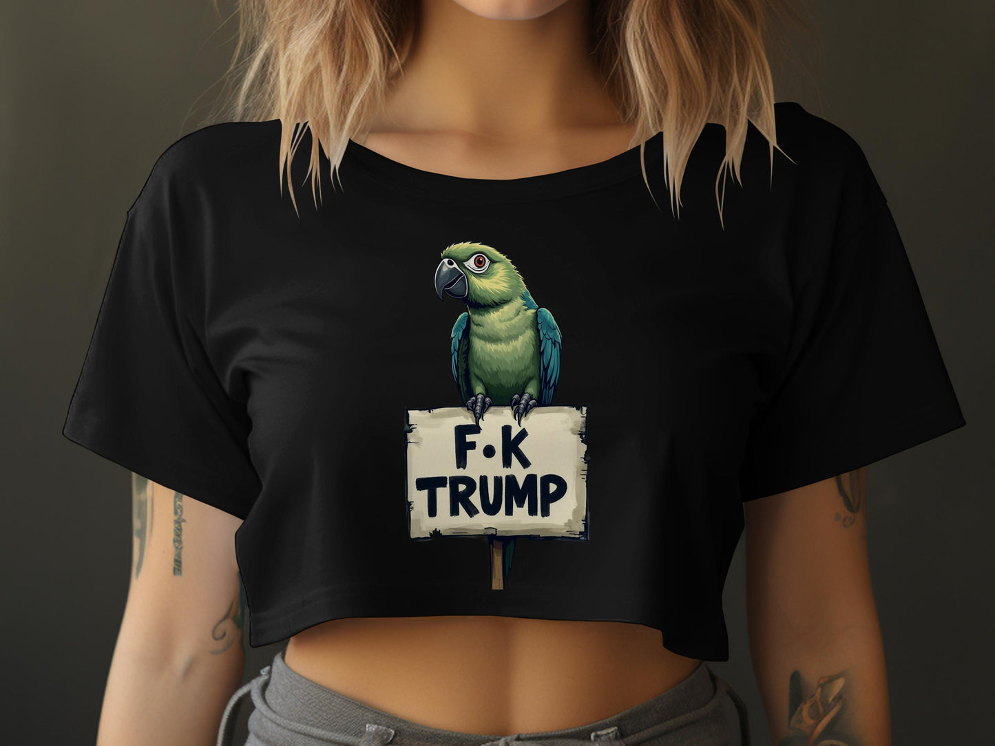 Parrot Holding Controversial Sign on Women's Crop Top product