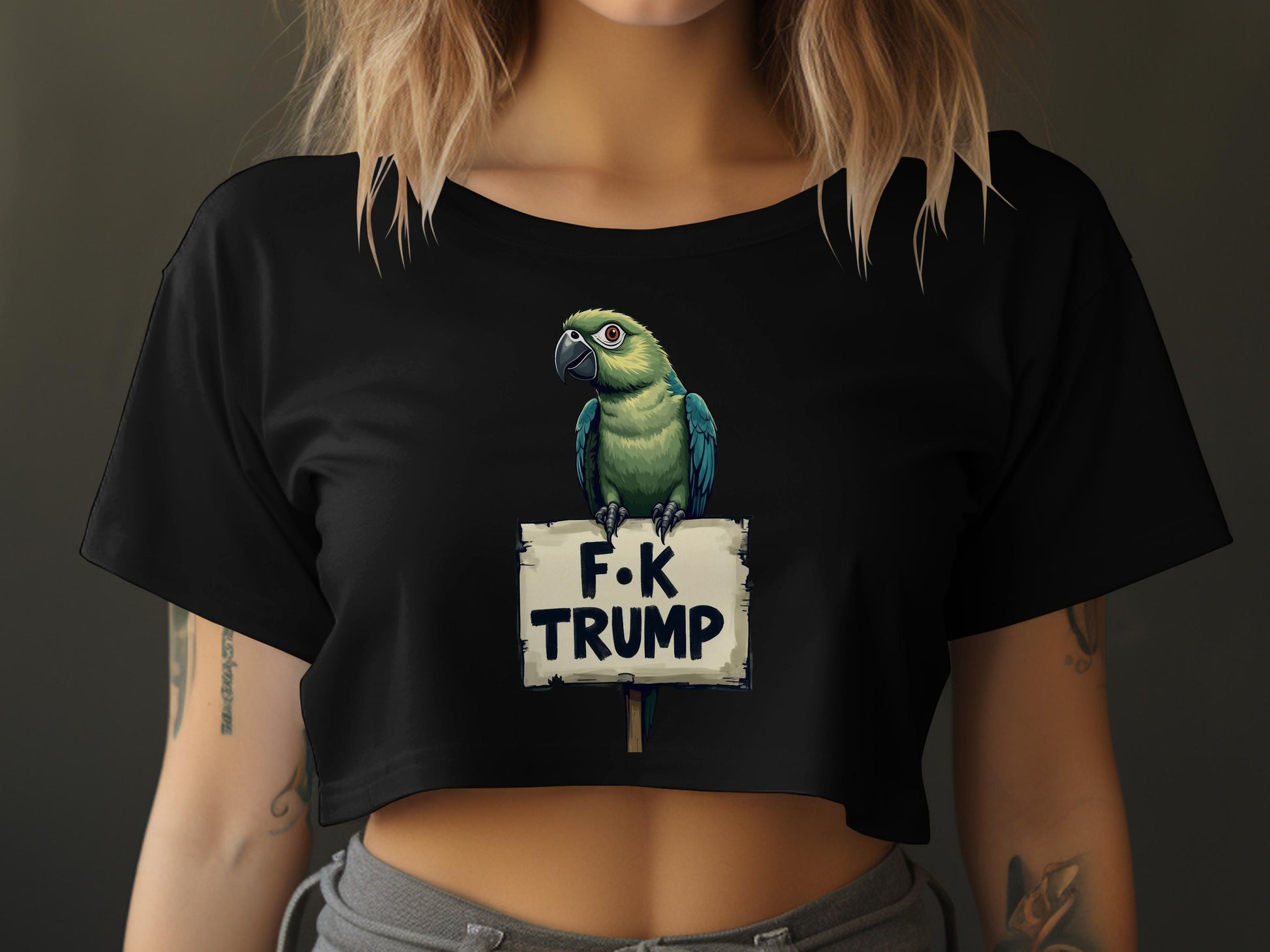 Parrot Holding Controversial Sign on Women's Crop Top product