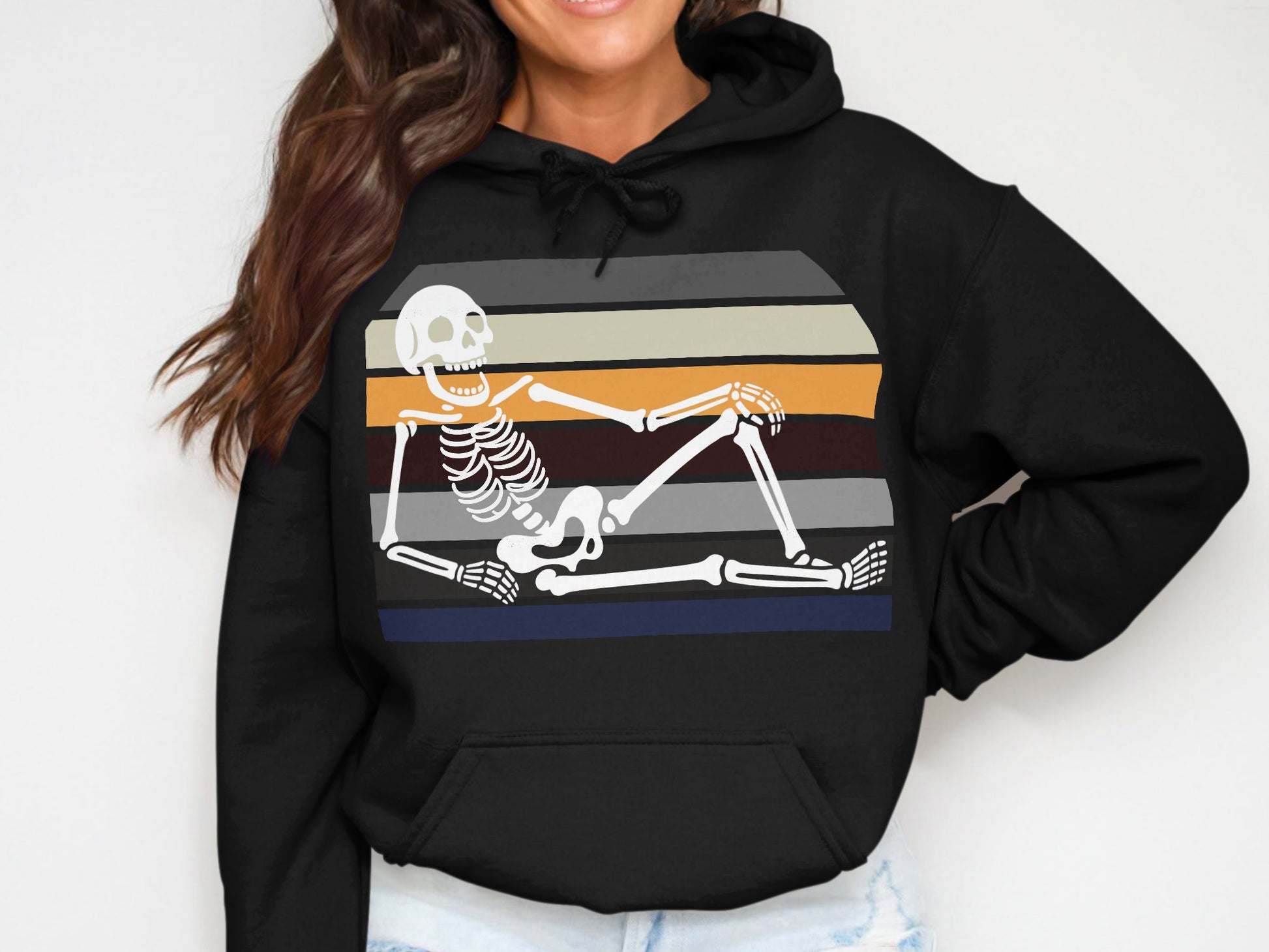 Retro Skeleton Striped Hoodie Comfortable Streetwear product type