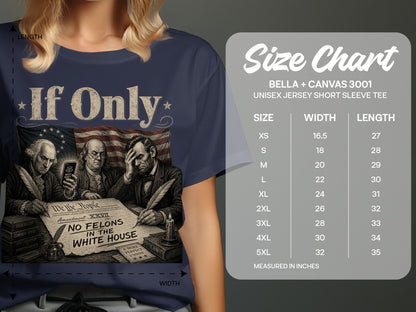 T-shirt with text "If Only" and image of US founders holding a document with founding principles.