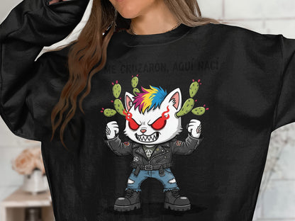 Fierce Cat with Rainbow Hair Graphic Sweatshirt product type
