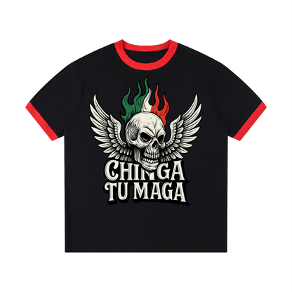 Chinga Tu Maga Contrast Edge Ribbed Crewneck T-Shirt