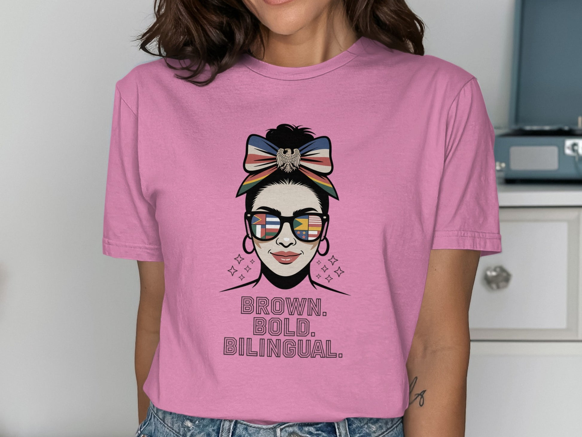 Brown Bold Bilingual Graphic Print Stylish T-Shirt product