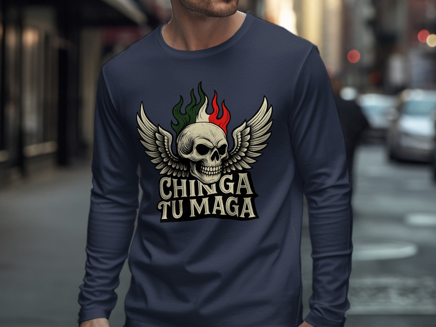 Stylish Chinga Tu Maga Graphic Long Sleeve Tee